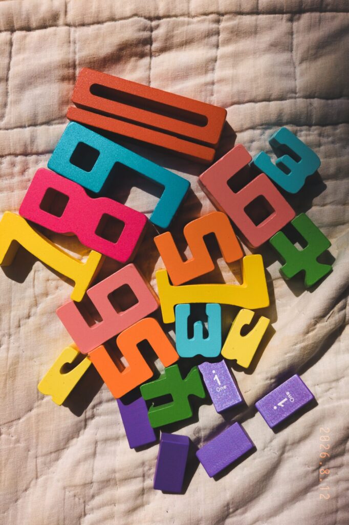 Number blocks laying on a blanket