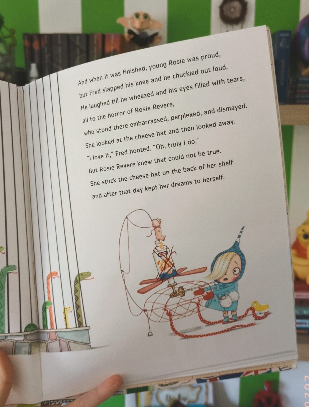 held open book turned to a specific page in rosie revere, engineer.