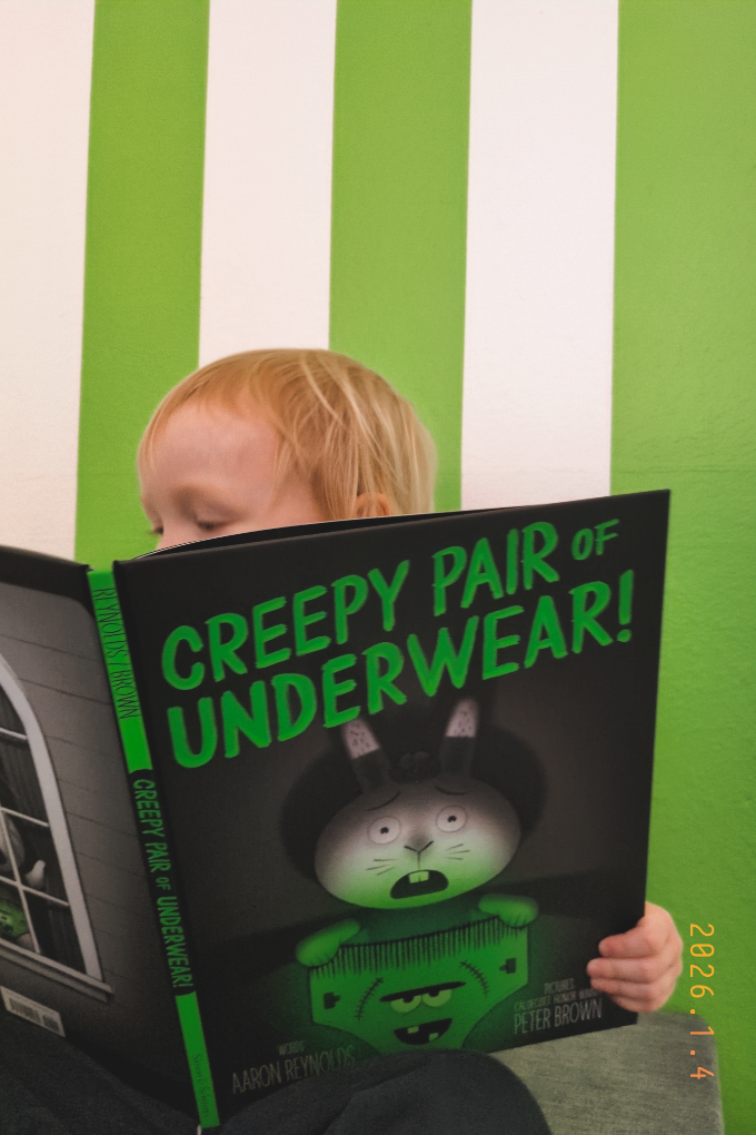 Boy reading a story book creepy pair of underwear.