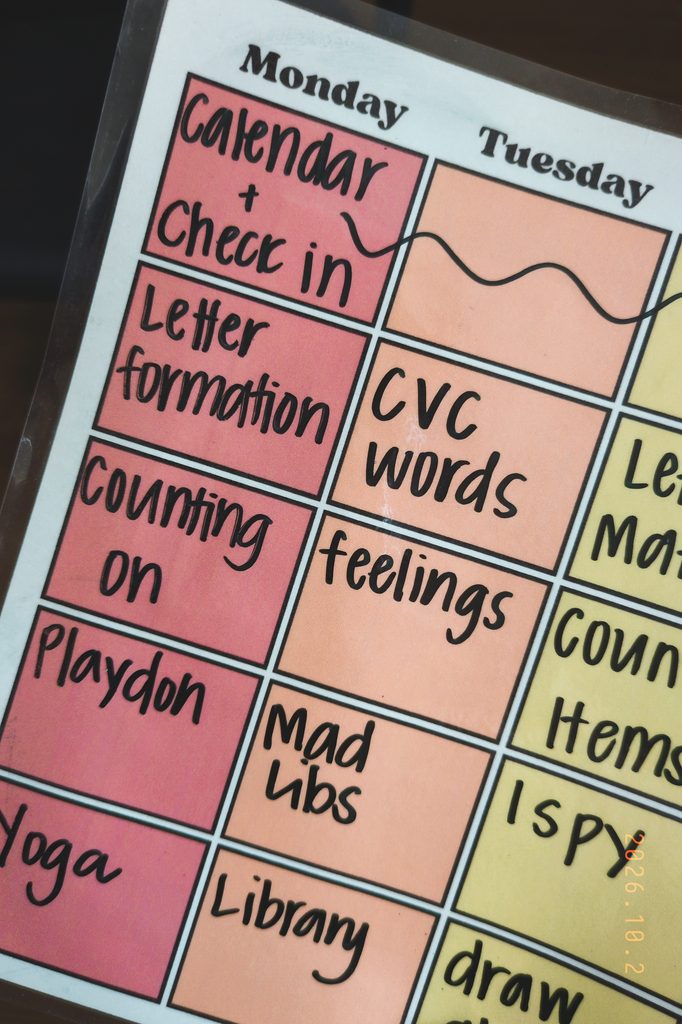 weekly preschool planner filled in
